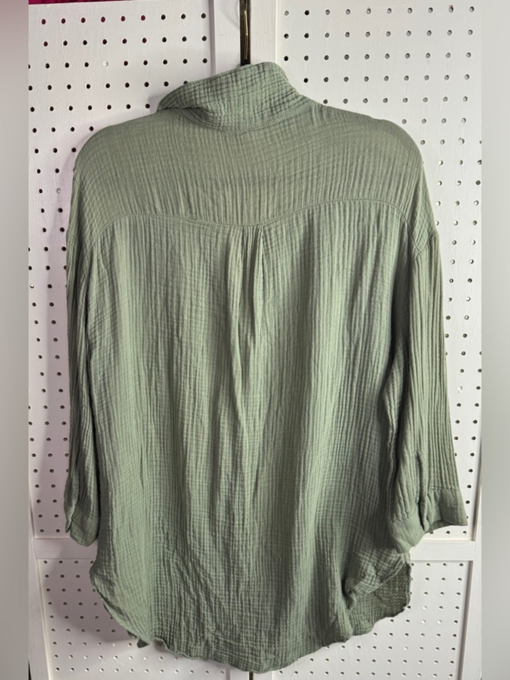 Kona Sol Olive Green Textured Button Down Cover Up Shirt Medium Lightweight - Picture 5 of 5
